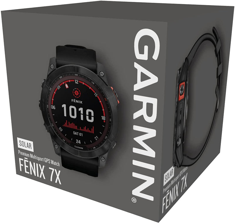 Garmin - fenix 7X, Solar - Montres GPS multisports connectée haute performance - Gray avec bracelet noir – Boitier 51 mm - LUXING SPORT