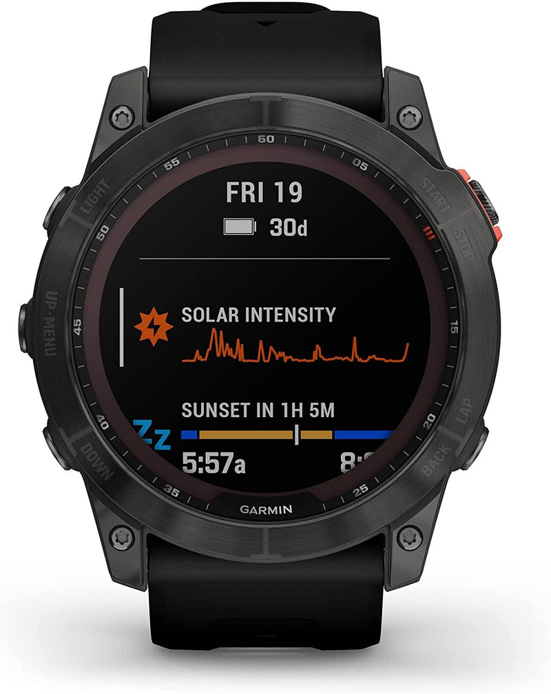 Garmin - fenix 7X, Solar - Montres GPS multisports connectée haute performance - Gray avec bracelet noir – Boitier 51 mm - LUXING SPORT
